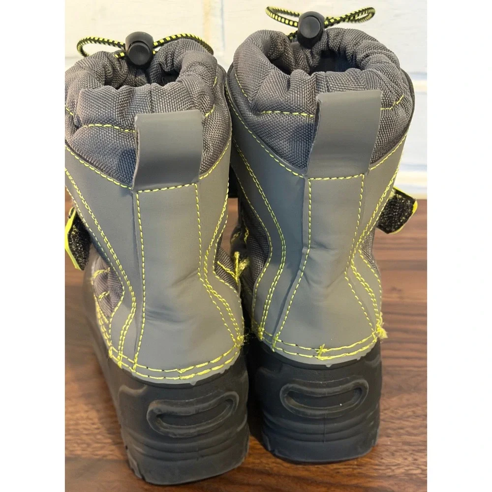 Khombu‎ Brie Kids Snow Boots Grey Neon Yellow Waterproof Insulated Size 11M Warm